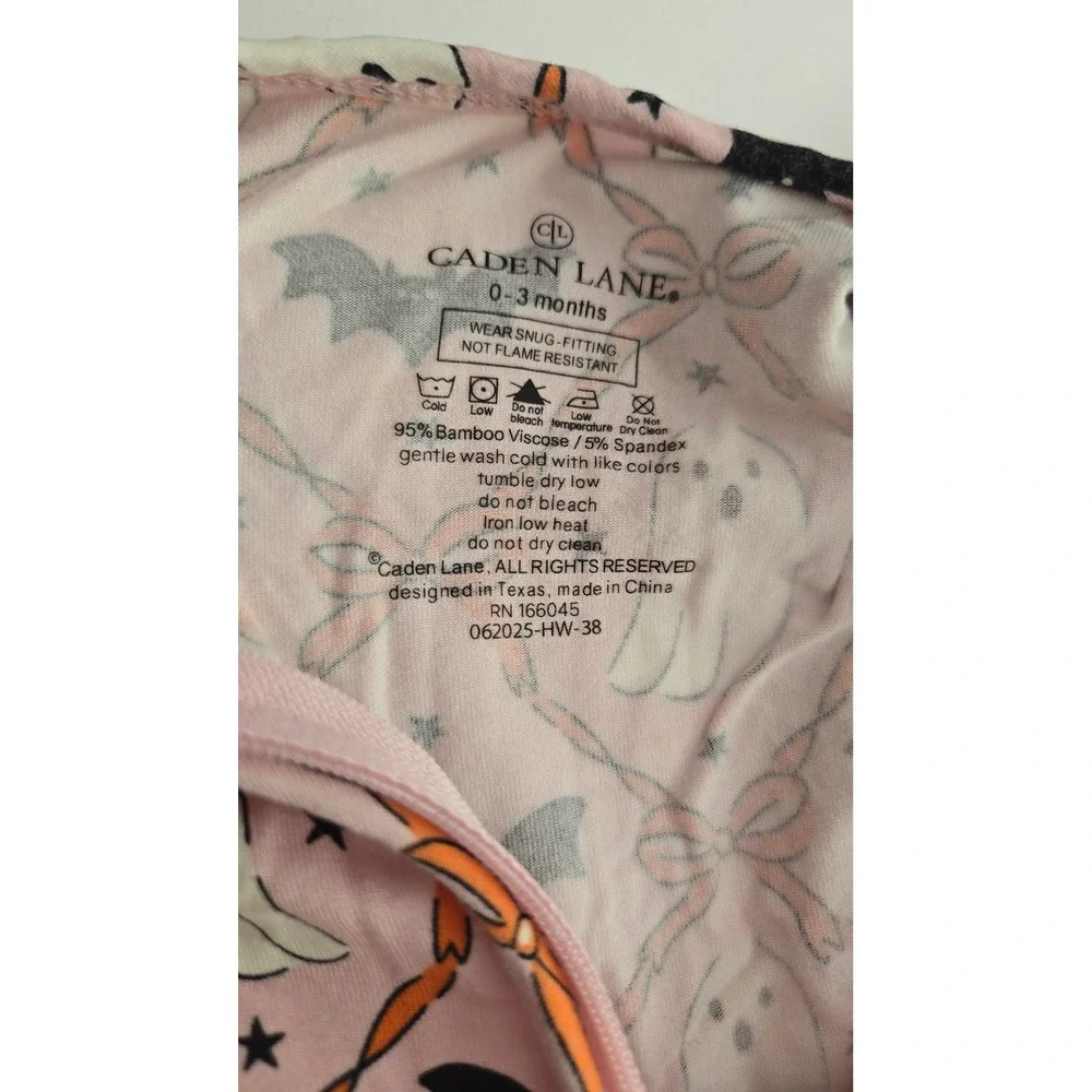 Caden Lane Pink Halloween Ghost Bat Ruffle Bamboo Footie Sleeper 0-3M